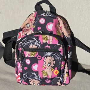 Pink and Black Cartoon Print Backpack